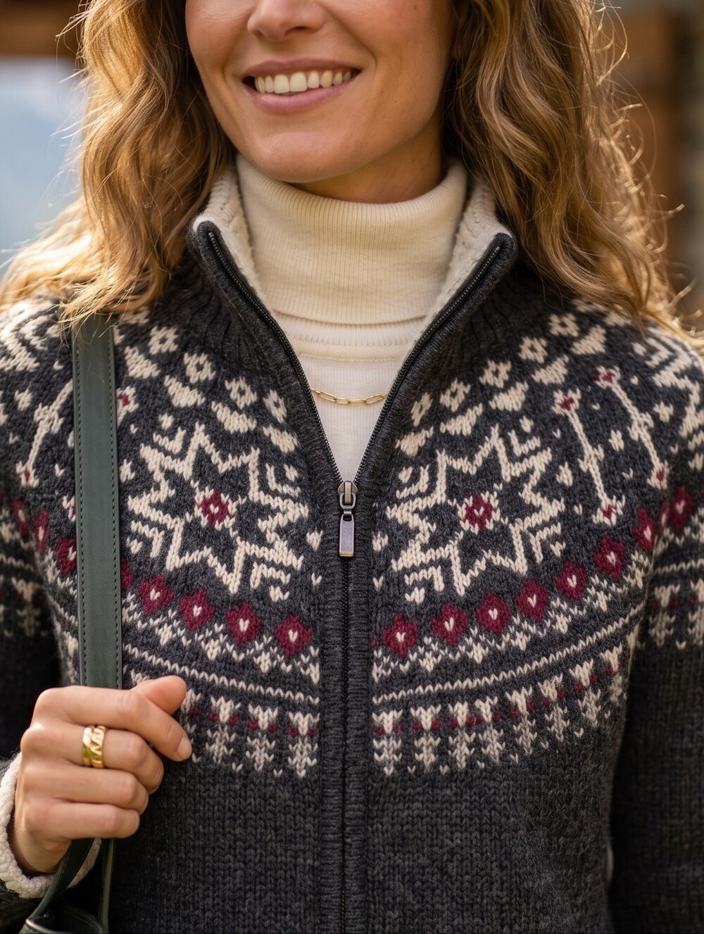 Sunice Stormpack Fair Isle Sherpa Lined Full Zip Nordic Apres Ski Sweater Jacket